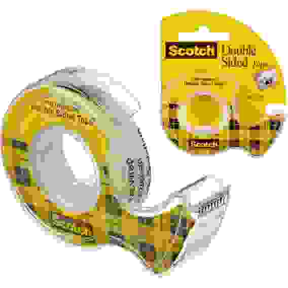 Клейкая лента канцелярская Scotch прозрачная двухсторонняя 12 мм x 6.3 м (с диспенсером)